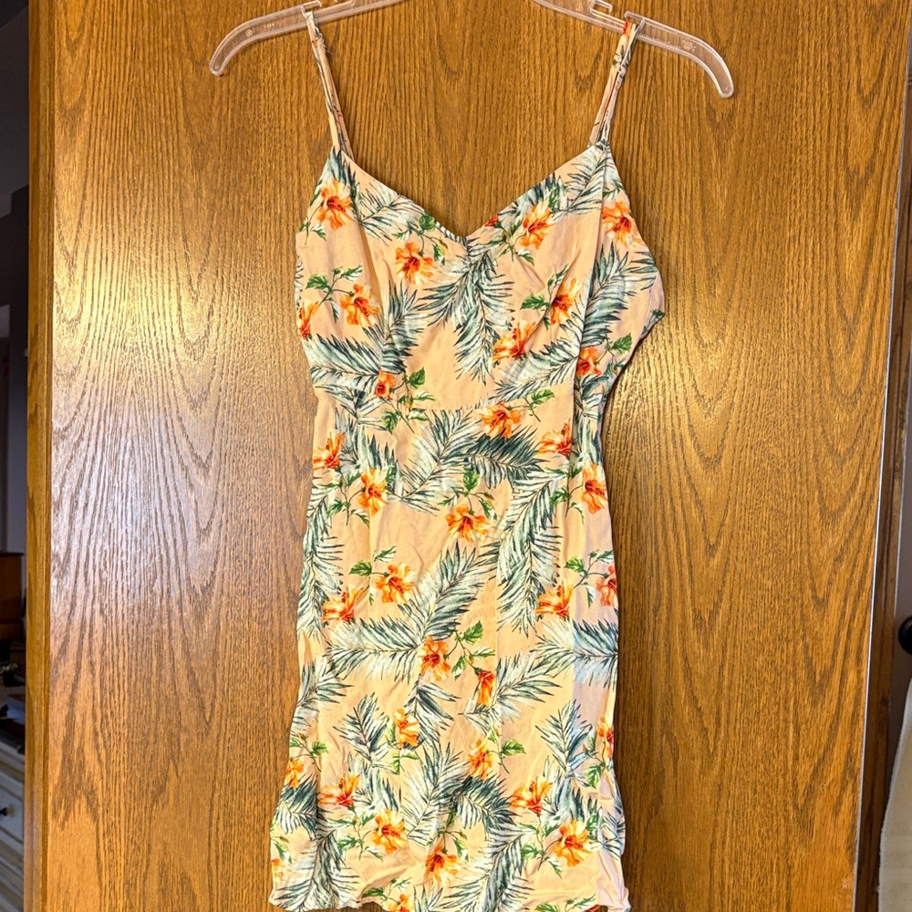 Forever 21 Tropical Floral Mini Dress - Orange and Green